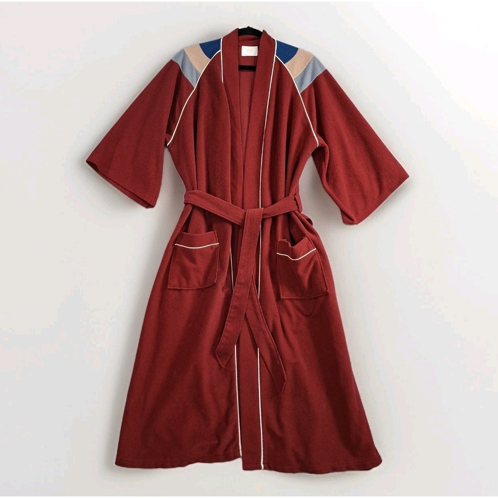 Vintage Mens Sears Rockabilly Retro Red Fleece Robe One Size Chest 36-48 Belted